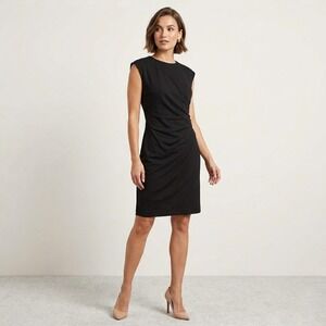 Contemporaine Dress Womens Medium Black Ruched Sheath Workwear Professional